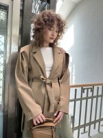 Costum fusta si sacou stofa lana bej - imagine 3