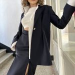 Costum fusta si sacou stofa lana bleumarin