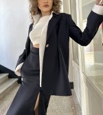 Costum fusta si sacou stofa lana bleumarin