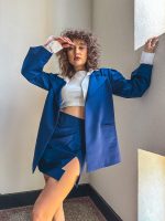 Costum fusta si sacou stofa lana albastru