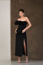 Corset din organza de matase si fusta neagra cu slit - imagine 4