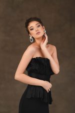 Corset din organza de matase si fusta neagra cu slit - imagine 2