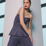 Kaida corset stofa lana cu aspect denim