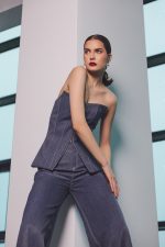 Kaida corset stofa lana cu aspect denim