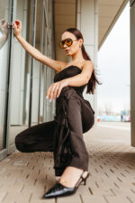 Evie pantalon stofa lana maro - imagine 3