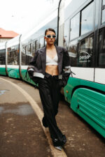 Elora sacou stofa lana cu insertii piele - imagine 2