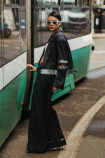 Elora sacou stofa lana cu insertii piele - imagine 4