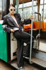 Elora sacou stofa lana cu insertii piele - imagine 5