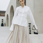 Rozanne fusta plisata bej